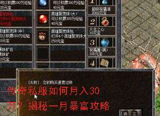 传奇私服如何月入30万?揭秘一月暴富攻略 传奇私服如何月入30万?揭秘一月暴富攻略